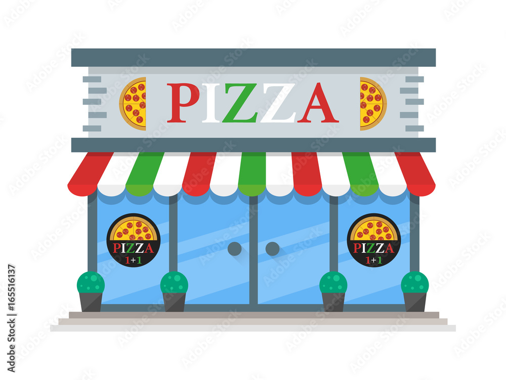 Pizza Shop Building Flat Icon Vector