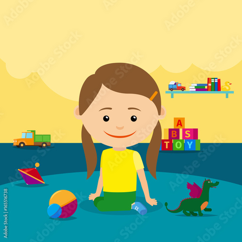 Girl sitting on floor with toys
