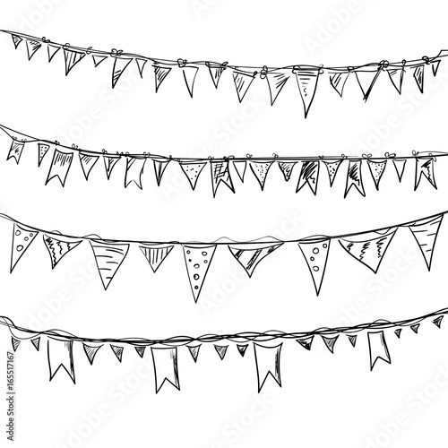 Hand drawn doodle bunting flags set.