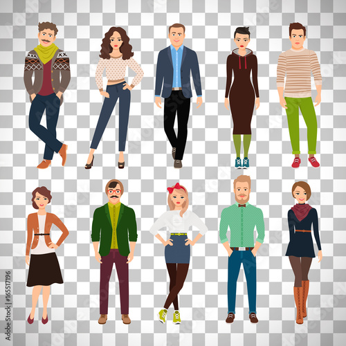 Young fashion people on transparent background