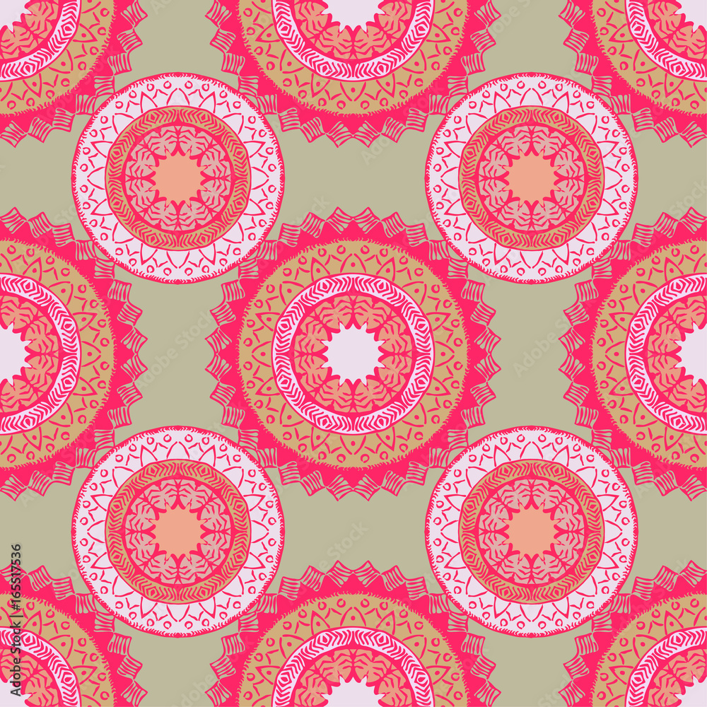 Seamless pattern with mandalas in bohemian style. Native American vector ornament painted with grunge brushes Seamless pattern with mandalas in bohemian style. Native American vector ornament painted with grunge brushes