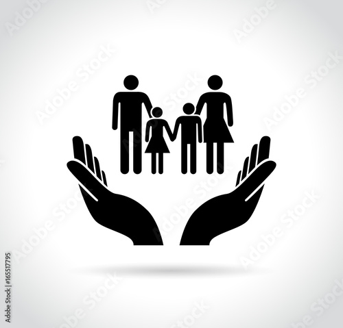 family in hands icon on white background