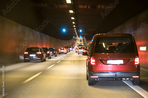 The traffic is queing in the Elbtunnel of the city of Hamburg © Lukassek