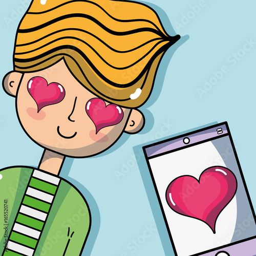 man lover with smarphone and heart