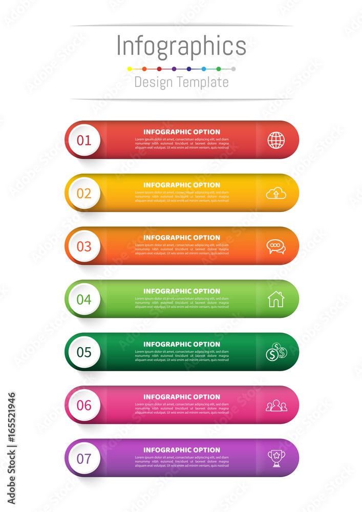 Infographic design elements for your business with 7 options, parts, steps or processes, Vector Illustration. Infographic design elements for your business with 7 options, parts, steps or processes, Vector Illustration.
