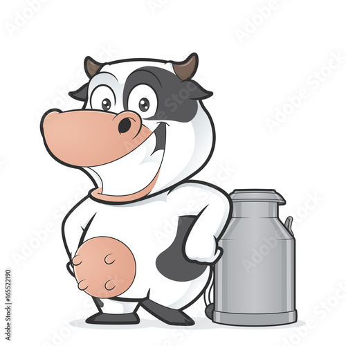 Cow with milk can