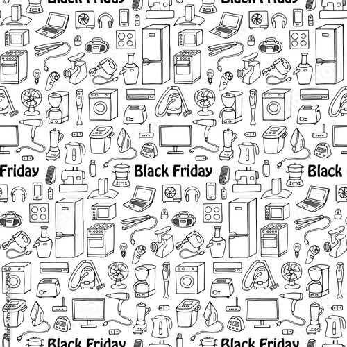 Black Friday household seamless pattern