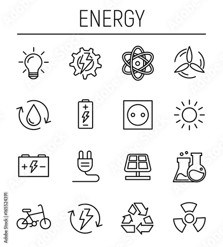 Set of energy icons in modern thin line style.