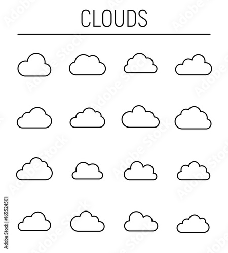 Set of cloud icons in modern thin line style. photo