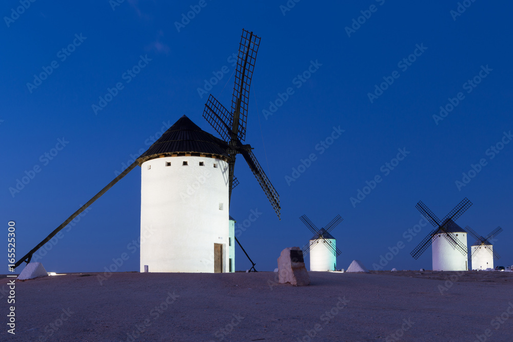 Windmills near Alcazar de San Juan at evening