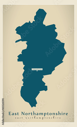 Modern Map - East Northamptonshire district England UK illustration