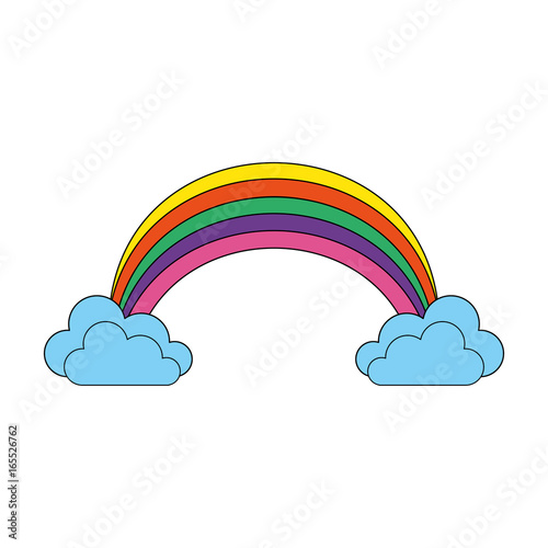 color rainbow with clouds cartoon