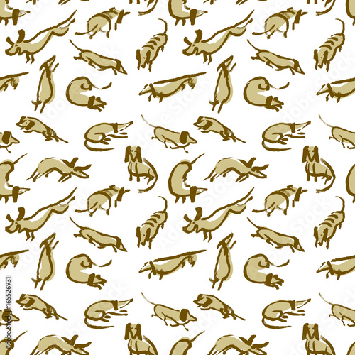 Seamless pattern with doodle dachshund. Background with sketchy dogs.