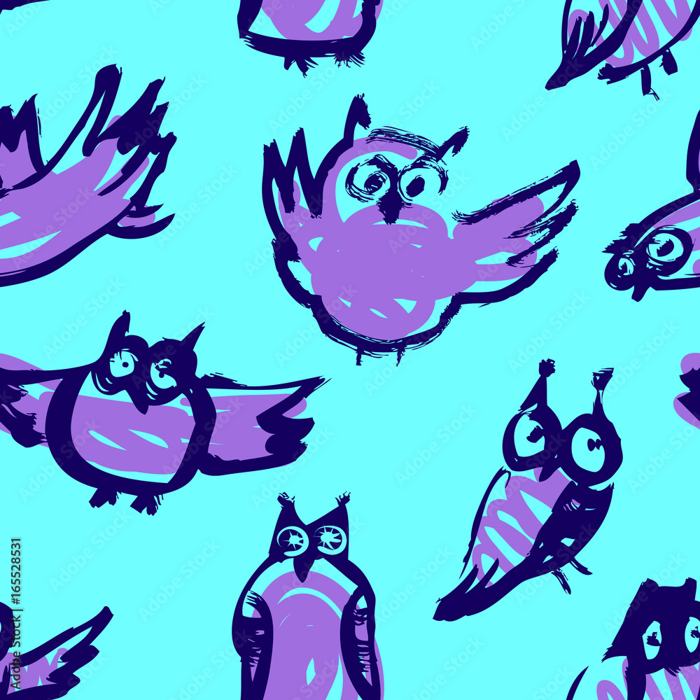 Background with sketchy owls. Seamless pattern with doodle owls. Background with sketchy owls. Seamless pattern with doodle owls.