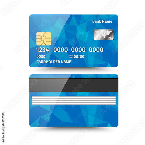 Realistic detailed credit card with abstract geometric design isolated on white background. Vector illustration EPS10