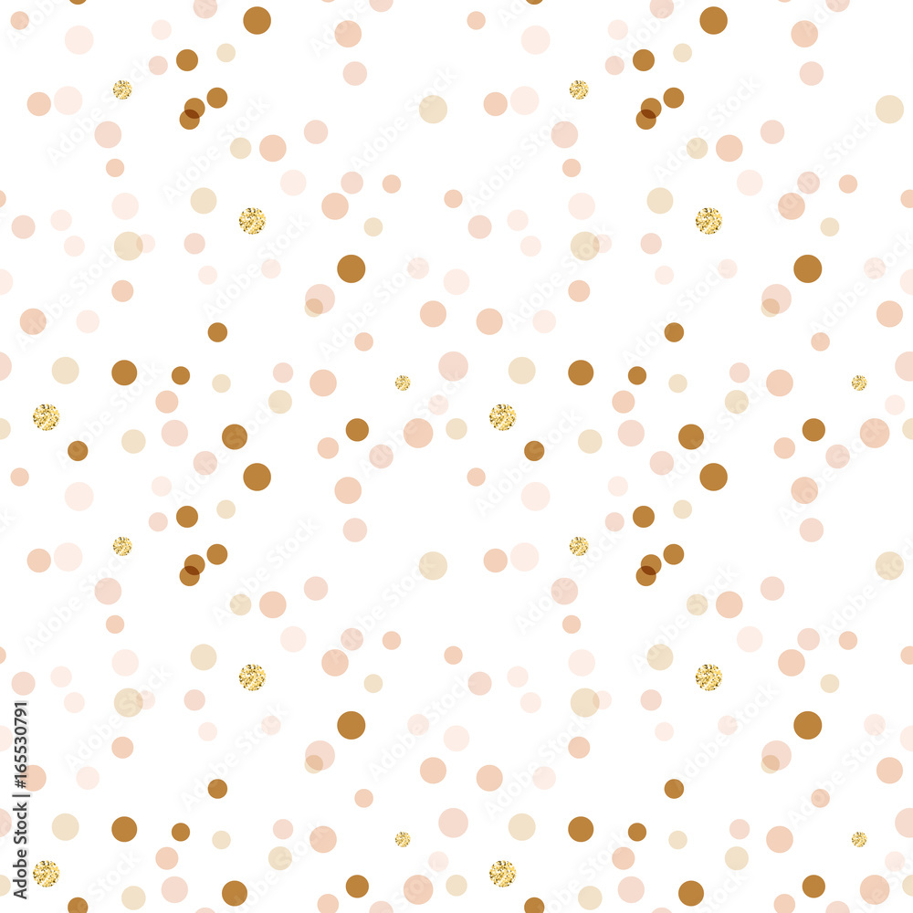 Modern Abstract Vector  Confetti Background. Seamless pattern in soft pastel colors and golden glitters. Festive party repeat.