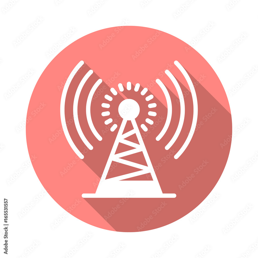 Antenna tower flat icon. Round colorful button, Radio signal circular vector sign with long shadow effect. Flat style design Antenna tower flat icon. Round colorful button, Radio signal circular vector sign with long shadow effect. Flat style design