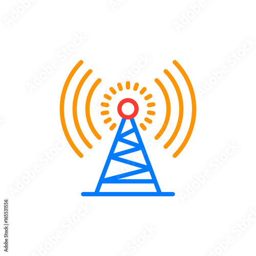 Antenna tower outline icon, line vector sign, linear colorful pictogram isolated on white. Radio signal symbol, logo illustration. Pixel perfect vector graphics