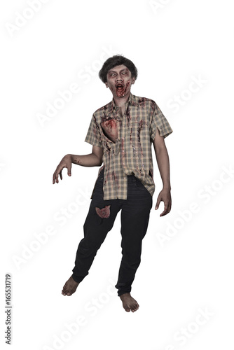 Creepy asian zombie male in clothes