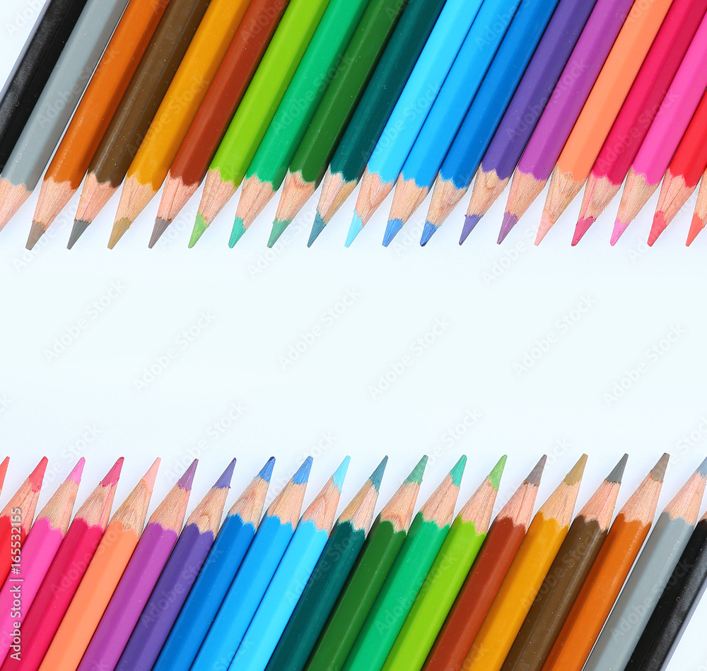 colored pencils on white background. colored pencils on white background.