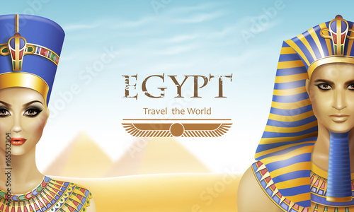 Fotografie, Obraz Background with queen Nefertiti and pharaoh Tutankhamen.