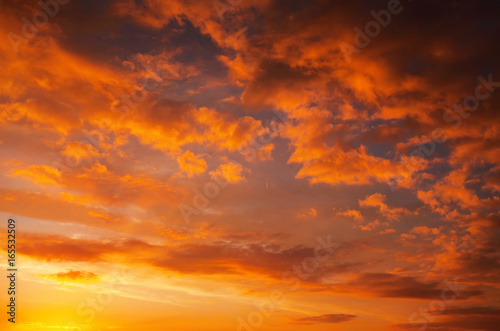 Fiery, orange and red colors sunset sky. Beautiful background