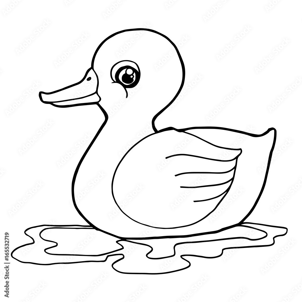 cartoon cute duck coloring page vector illustration Stock Vector