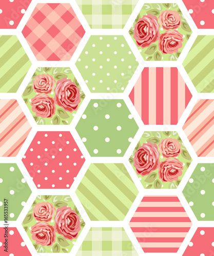 Cute seamless vintage pattern as patchwork in shabby chic style ideal for kitchen textile or bed linen fabrics