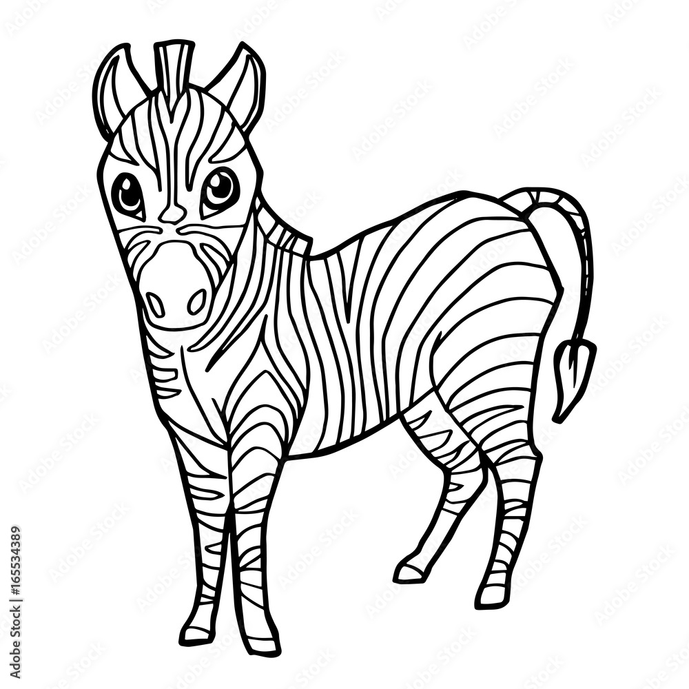 Obraz premium cartoon cute zebra coloring page vector illustration 