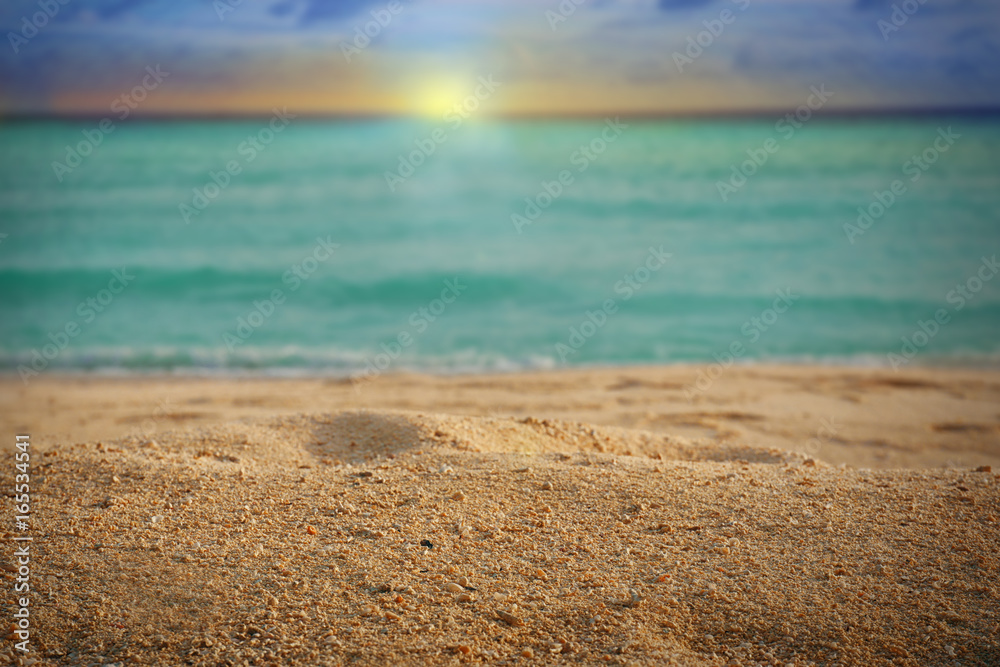 View of beautiful beach at sea resort. Summer vacation concept View of beautiful beach at sea resort. Summer vacation concept