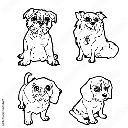 set of cartoon cute dog coloring page vector illustration
