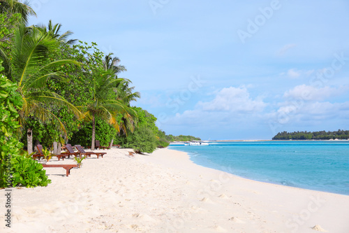 Fototapeta Naklejka Na Ścianę i Meble -  View of beautiful beach at tropical resort