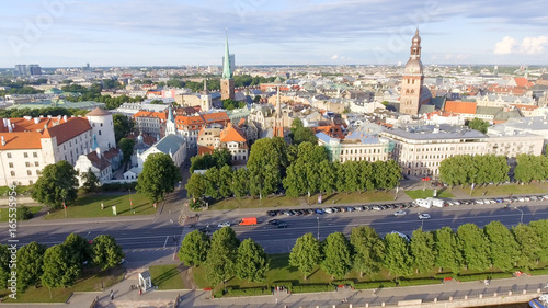 Amazing aerial view of Riga skyline, Latvia