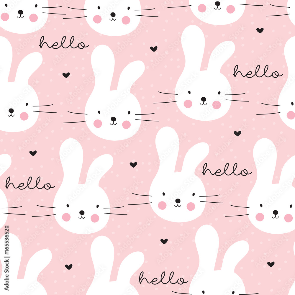 Naklejka premium seamless cute bunny rabbit pattern vector illustration