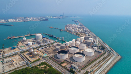 Aerial view Oil refinery .The factory is located in the middle of nature and no emissions. The area around the air pure.