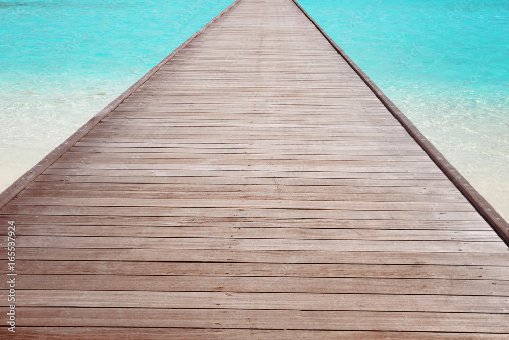 Wooden pontoon at sea resort in summer day