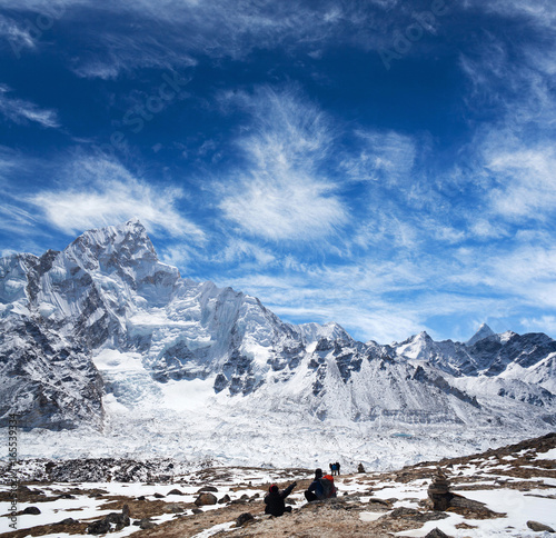 Nuptse peak and Himalaya mountain landscape in Sagarmatha National Park, Everest region, Nepal, Himalayas