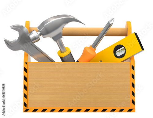 Fototapeta Naklejka Na Ścianę i Meble -  Toolbox with tools on a white background. 3d render.