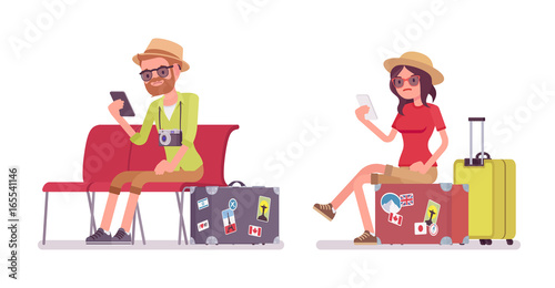Tourist man and woman sitting