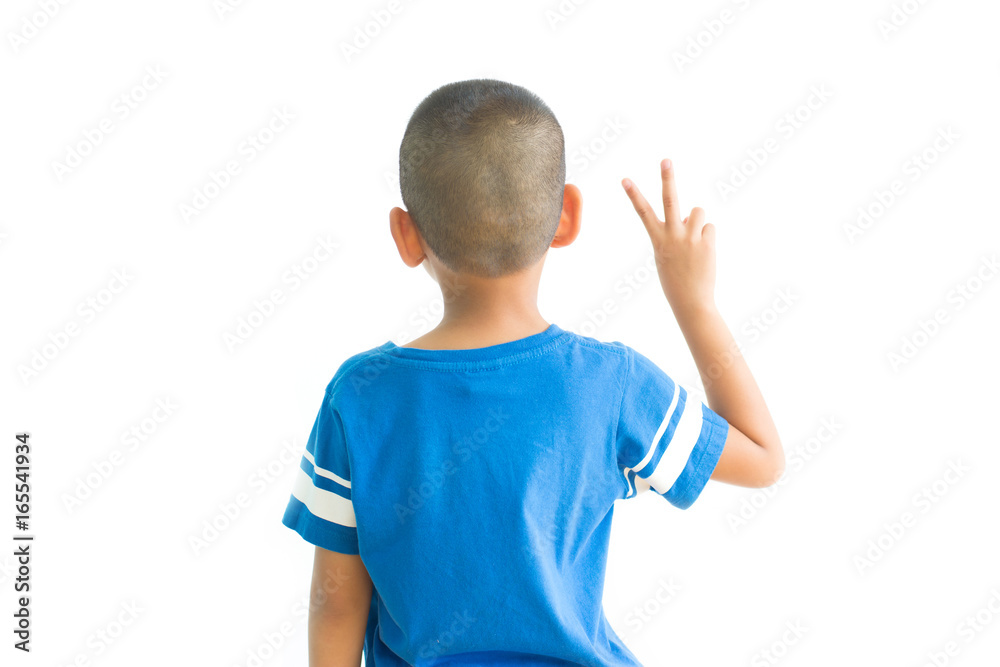 Asian boy standing behind isolated on white background Asian boy standing behind isolated on white background