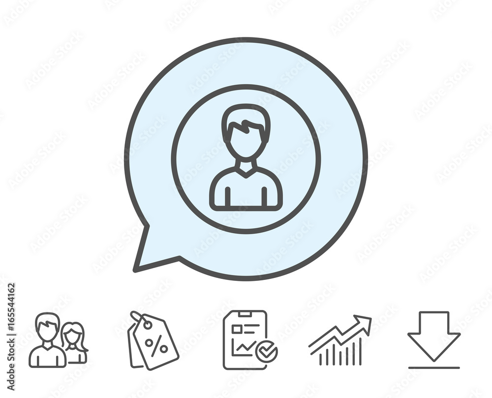 User line icon. Profile Avatar sign. Male Person silhouette symbol. Report, Sale Coupons and Chart line signs. Download, Group icons. Editable stroke. Vector User line icon. Profile Avatar sign. Male Person silhouette symbol. Report, Sale Coupons and Chart line signs. Download, Group icons. Editable stroke. Vector