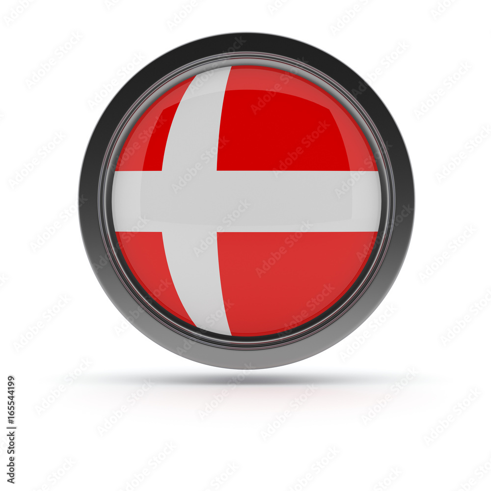 Obraz premium Steel badge with Danish flag, 3d rendering