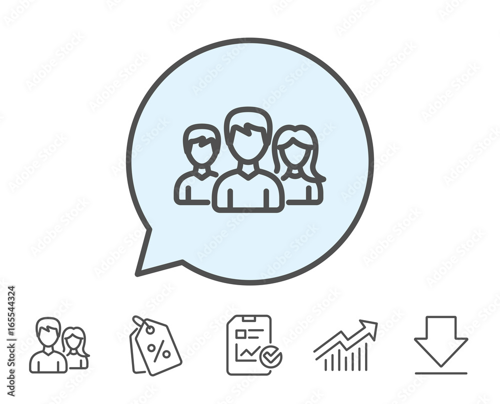Group line icon. Users or Teamwork sign. Male and Female Person silhouette symbol. Report, Sale Coupons and Chart line signs. Download, Group icons. Editable stroke. Vector Group line icon. Users or Teamwork sign. Male and Female Person silhouette symbol. Report, Sale Coupons and Chart line signs. Download, Group icons. Editable stroke. Vector