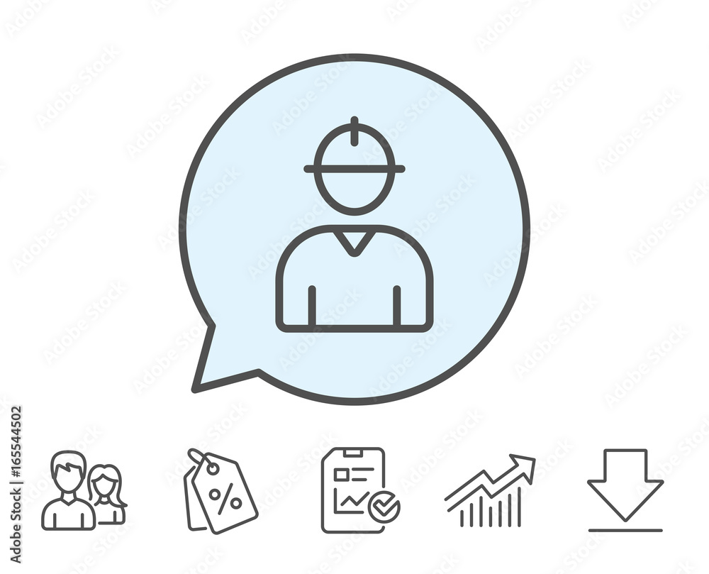 Worker line icon. Engineer Profile sign. Male Person silhouette symbol. Report, Sale Coupons and Chart line signs. Download, Group icons. Editable stroke. Vector Worker line icon. Engineer Profile sign. Male Person silhouette symbol. Report, Sale Coupons and Chart line signs. Download, Group icons. Editable stroke. Vector