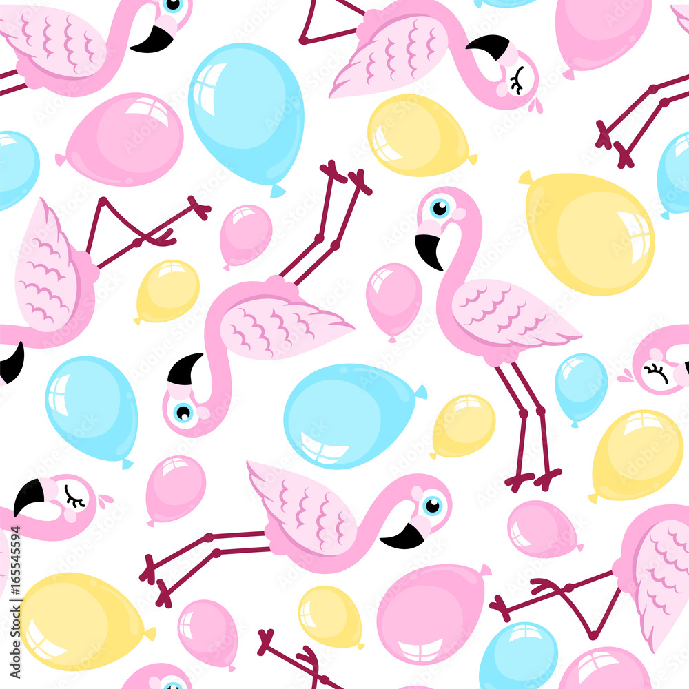 Seamless pattern from pink flamingo and balloons. Vector background. Design for fabric and decor. Seamless pattern from pink flamingo and balloons. Vector background. Design for fabric and decor.