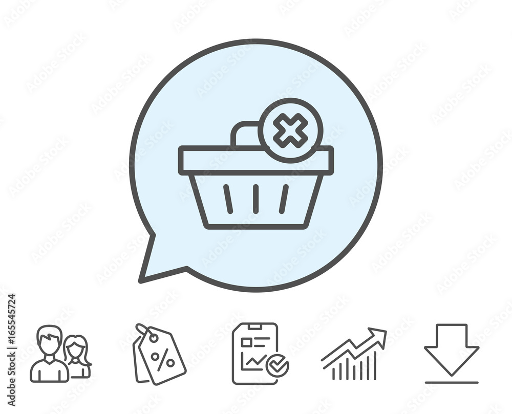 Remove Shopping cart line icon. Online buying sign. Supermarket basket symbol. Report, Sale Coupons and Chart line signs. Download, Group icons. Editable stroke. Vector Remove Shopping cart line icon. Online buying sign. Supermarket basket symbol. Report, Sale Coupons and Chart line signs. Download, Group icons. Editable stroke. Vector