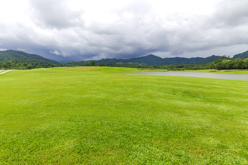 Landscape of Green lawn in a beautiful garden