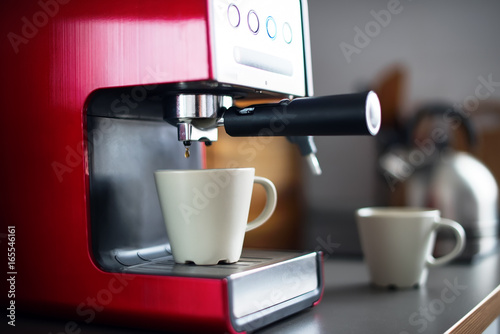 Fototapeta Close-up Coffee Pouring Coffee Machine Cooking