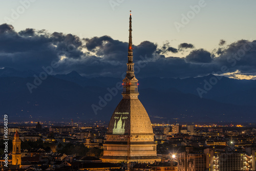 Glowing cityscape of Torino (Turin, Italy) at dusk