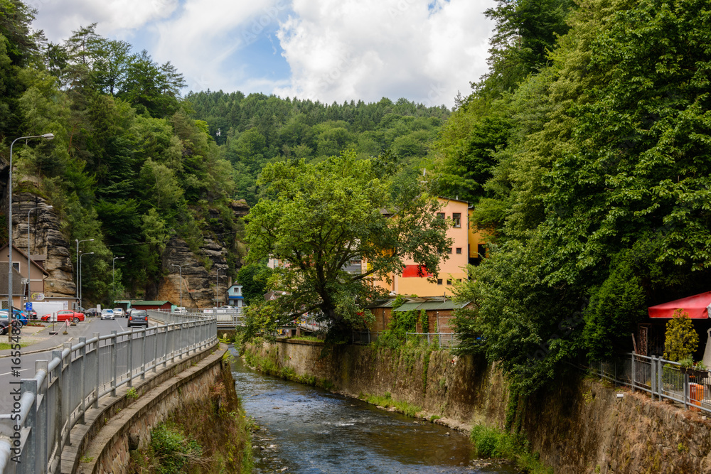 City Hrensko on Kaminitska river in Bohemian Switzerland  national park, Czech Republic